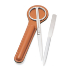 Arezzo Nickel-Plated Scissor & Letter Opener Set with Leather Case