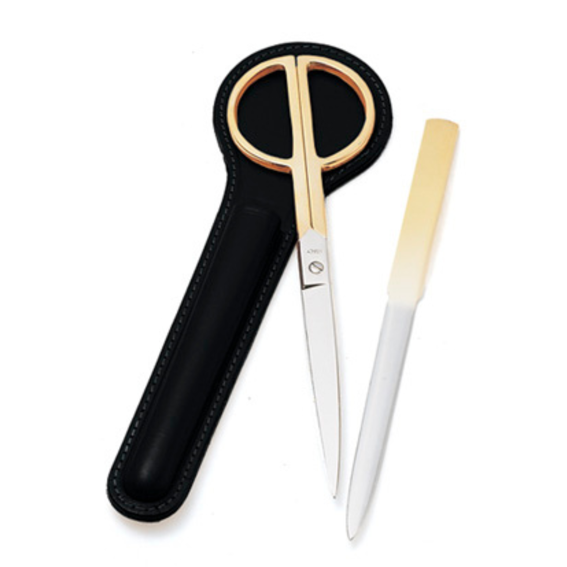 Scissor Desk Set Gold-Black Leather