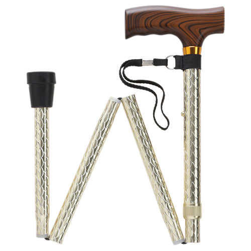 Elegant Scallop Design Folding Cane with Fritz Handle, 33-37 Adjustable