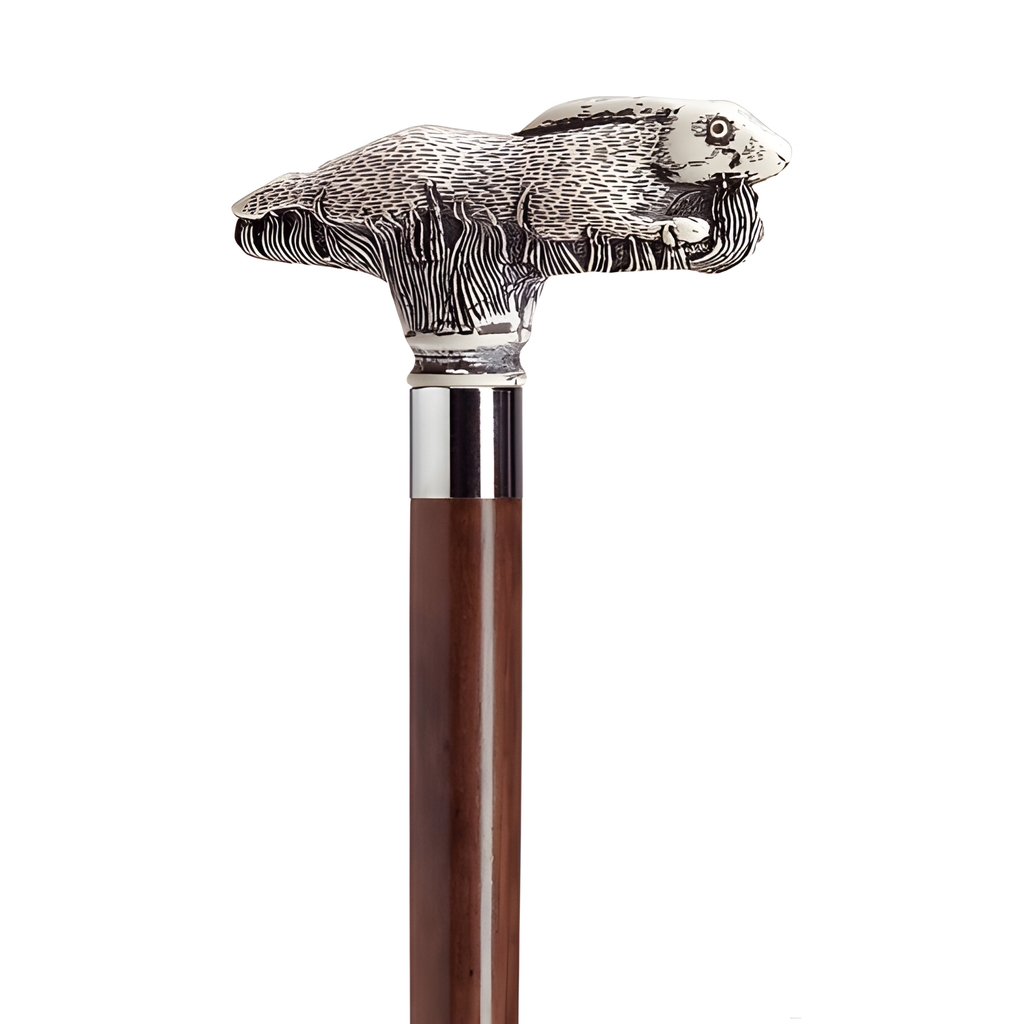 Running Rabbit Scrimshaw Walking Cane - Two Colors Available
