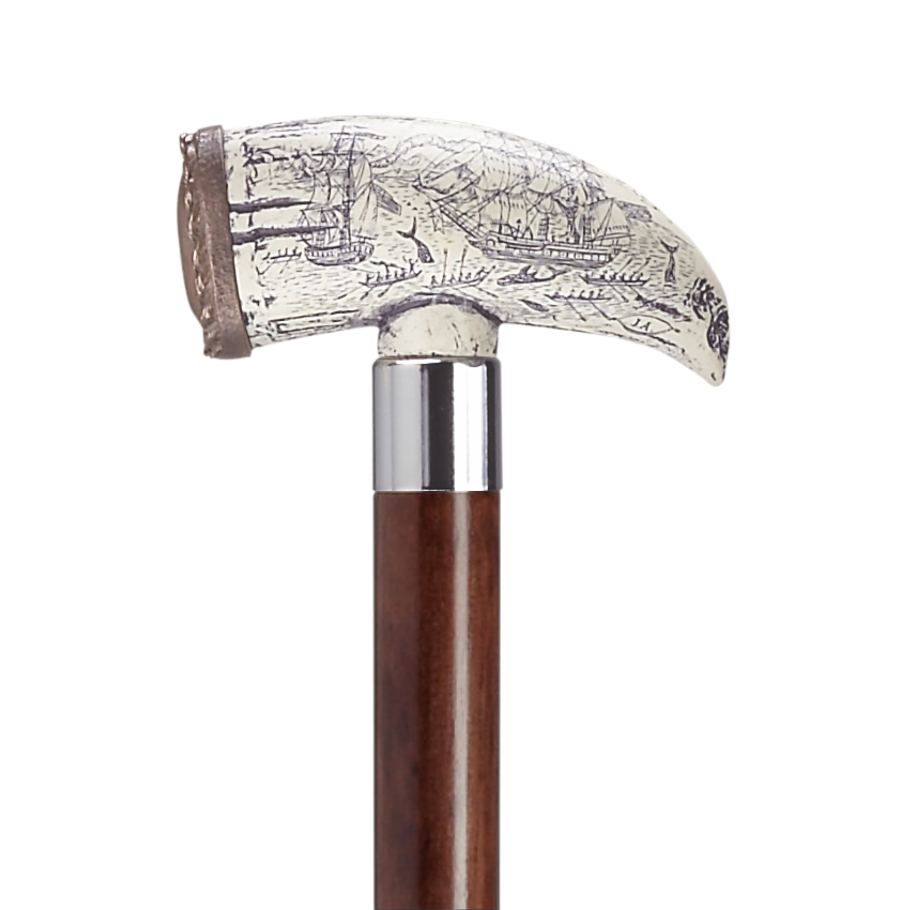 Scrimshaw Whale Tooth Walking Cane - Two Colors Available