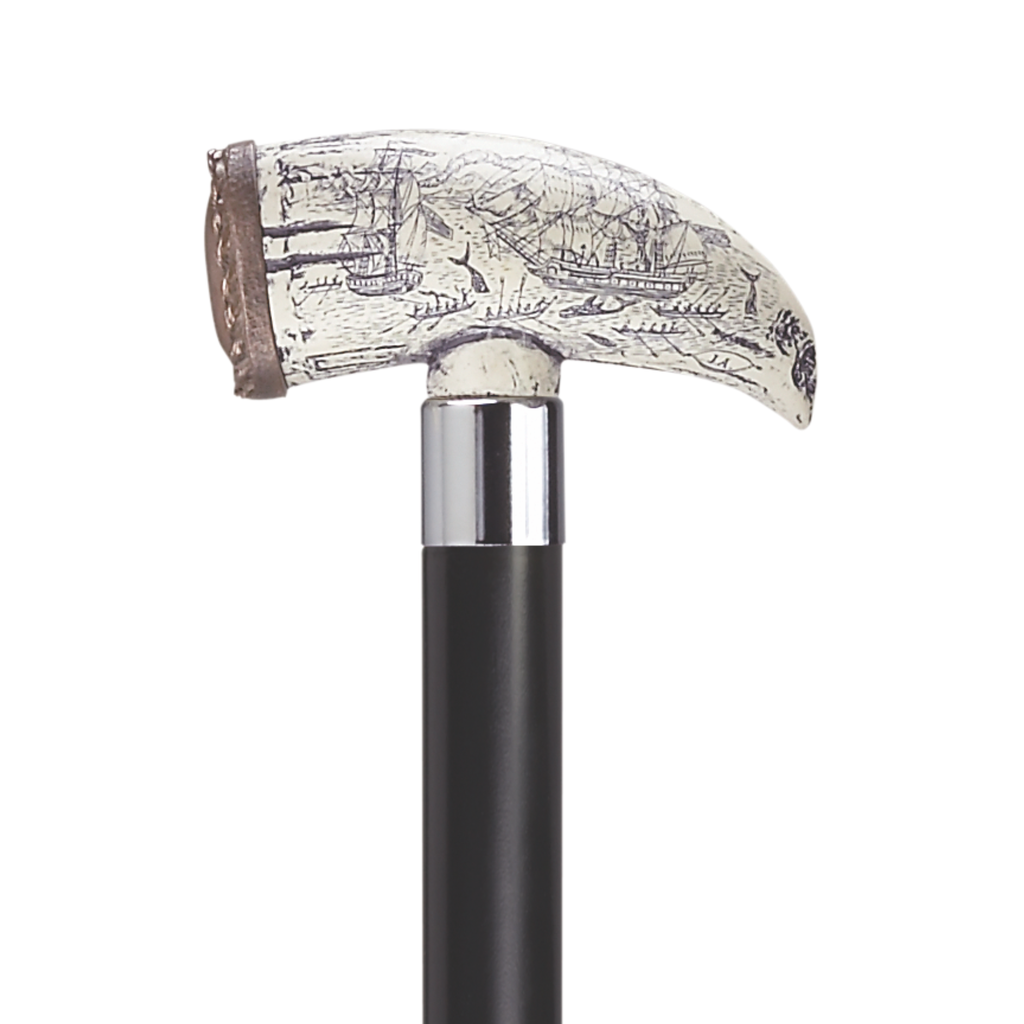 Scrimshaw Whale Tooth Walking Cane - Two Colors Available