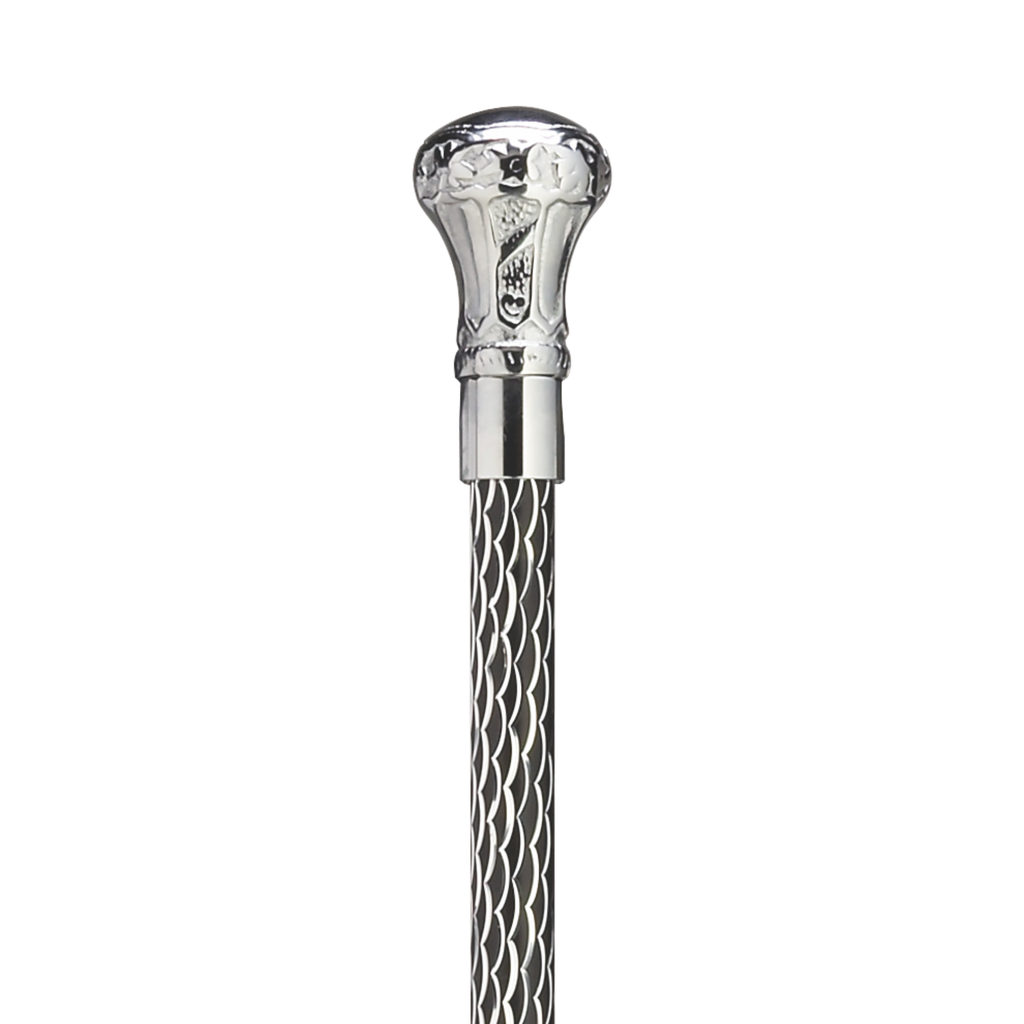 Chrome Plated Brass Knob Etched Cane