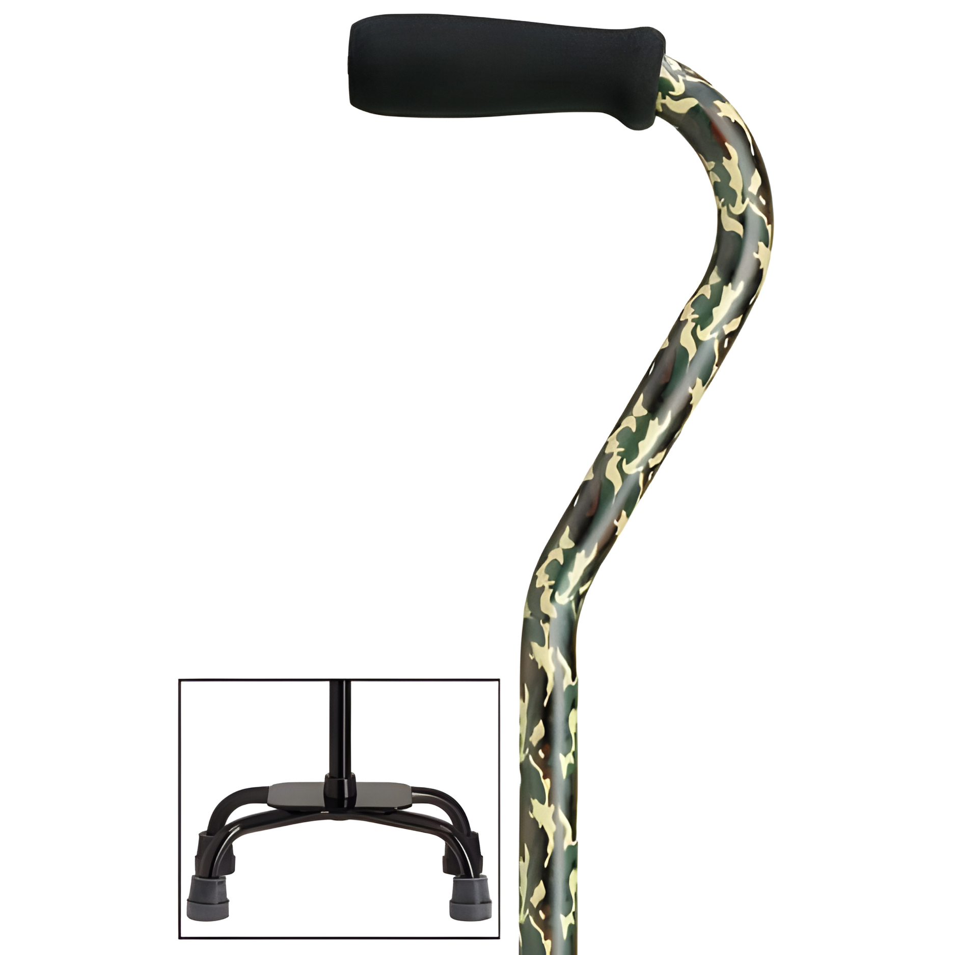 Offset Walking Cane with Quad Base