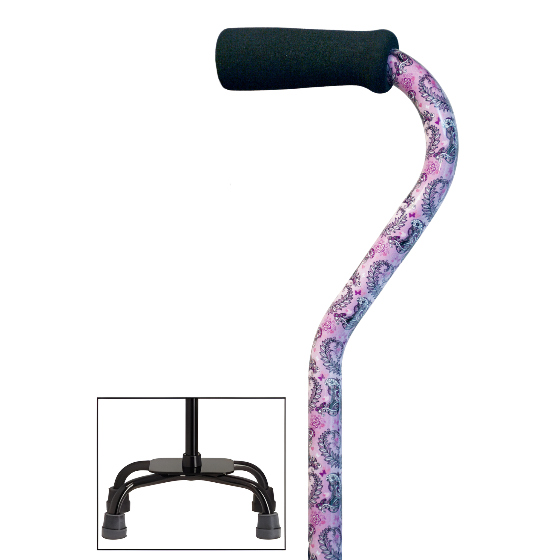 Offset Walking Cane with Quad Base