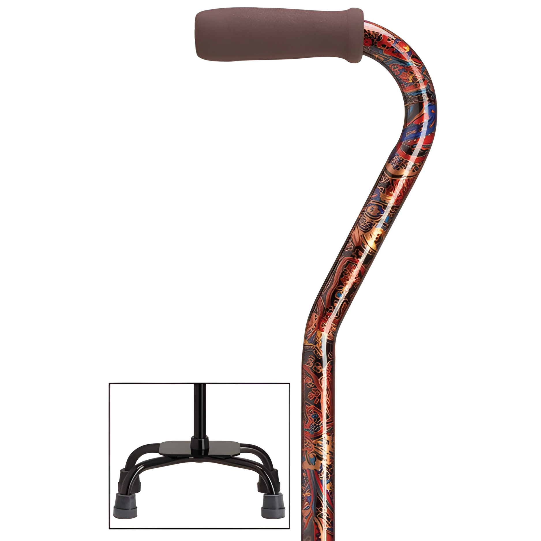 Offset Walking Cane with Quad Base