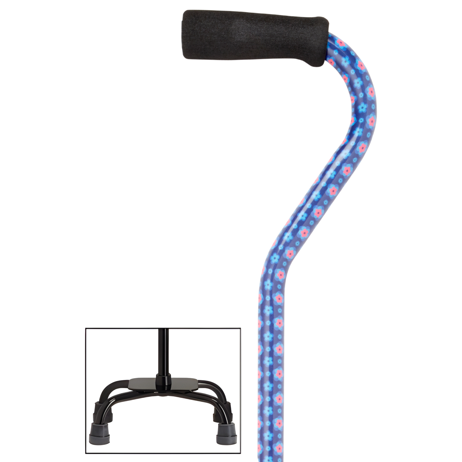 Offset Walking Cane with Quad Base