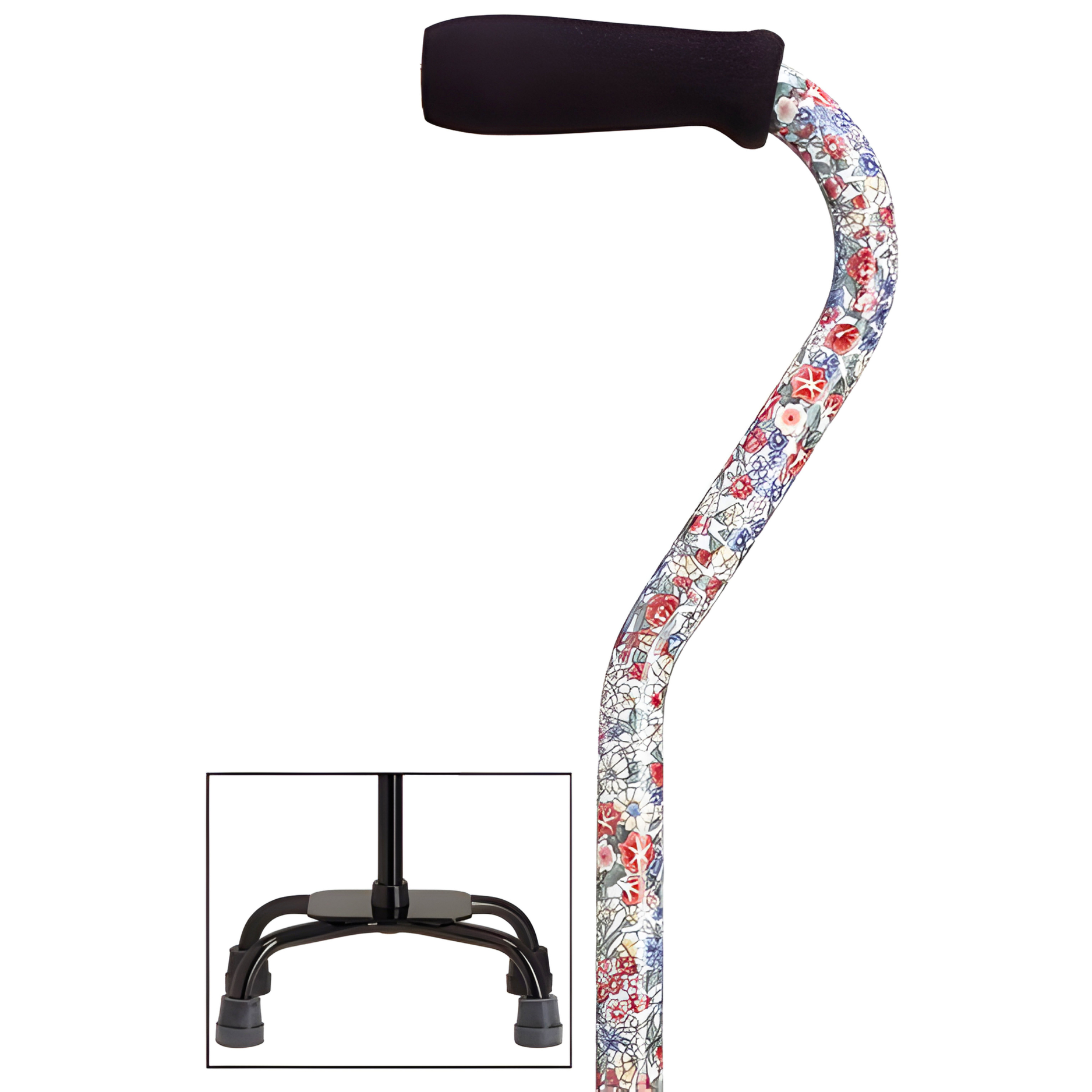 Offset Walking Cane with Quad Base