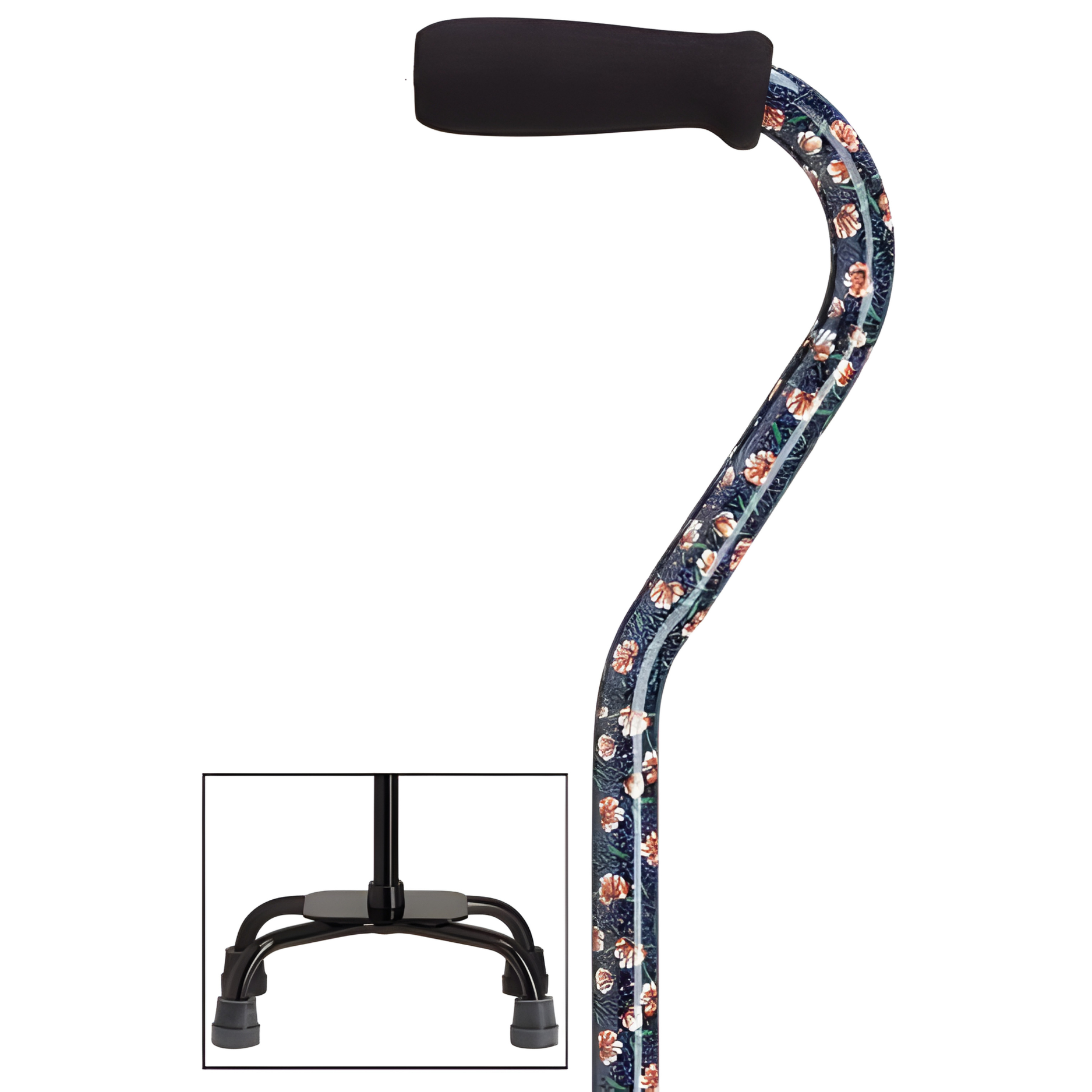 Offset Walking Cane with Quad Base
