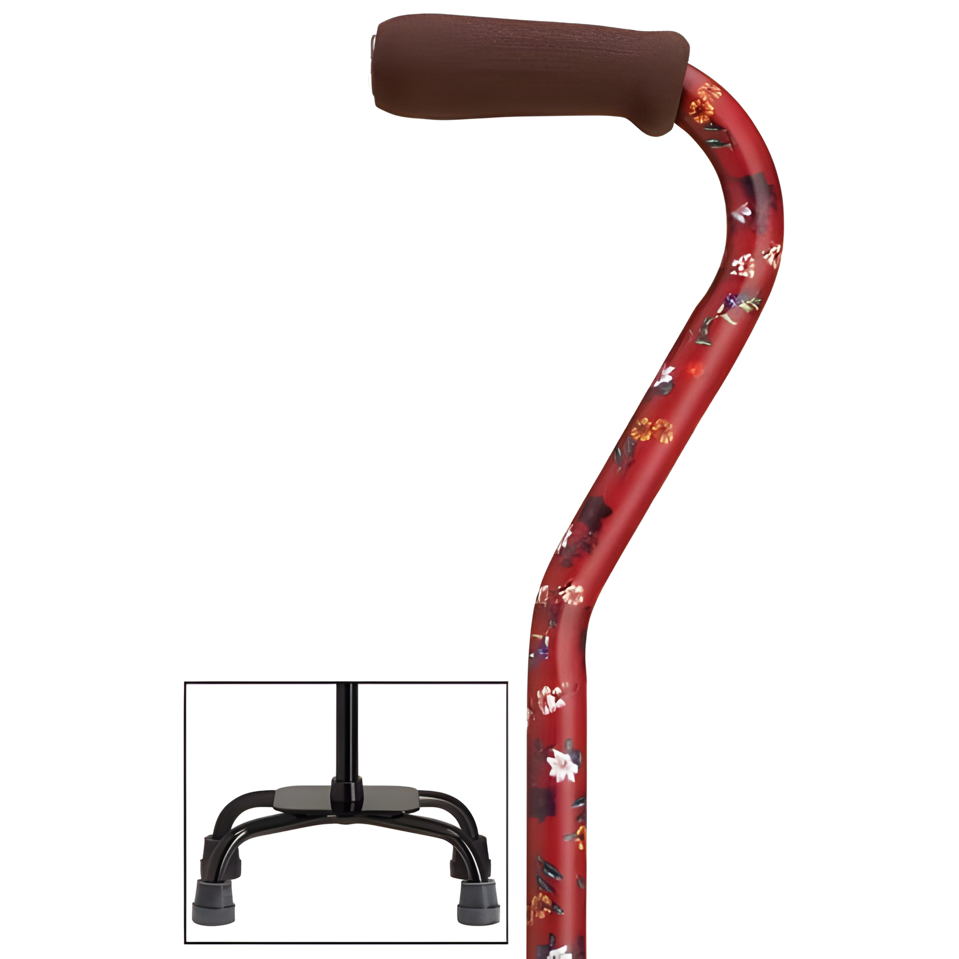 Offset Walking Cane with Quad Base