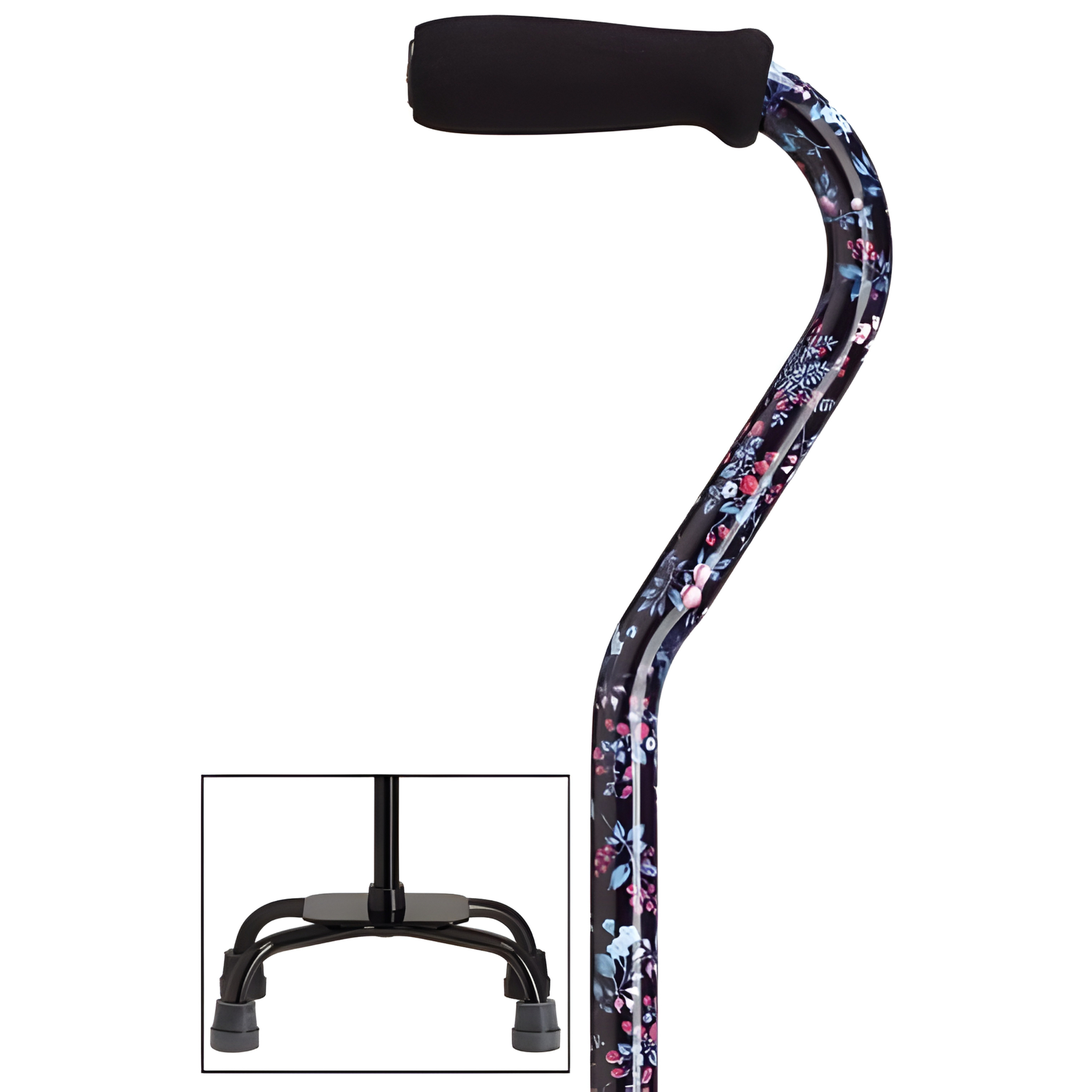 Offset Walking Cane with Quad Base