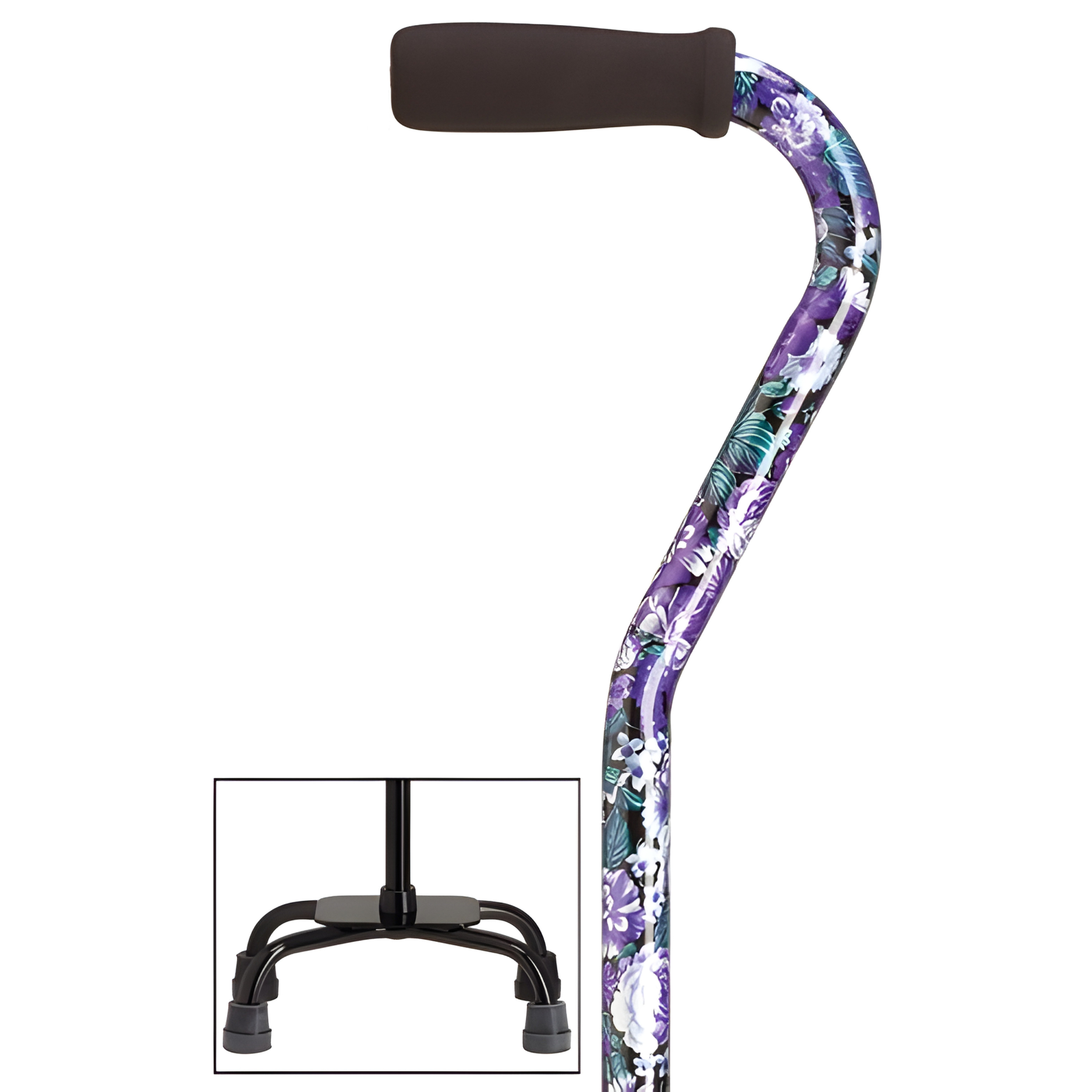 Offset Walking Cane with Quad Base