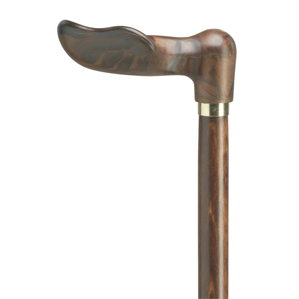Elegant Spanish Wood Grain Walking Cane with Brass Accent, 36 Shaft