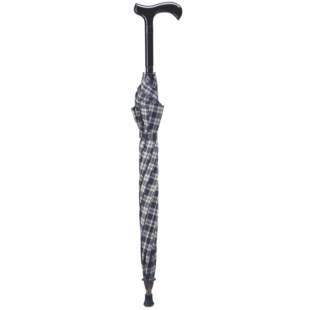 Cane Umbrella - Blue and Black Plaid