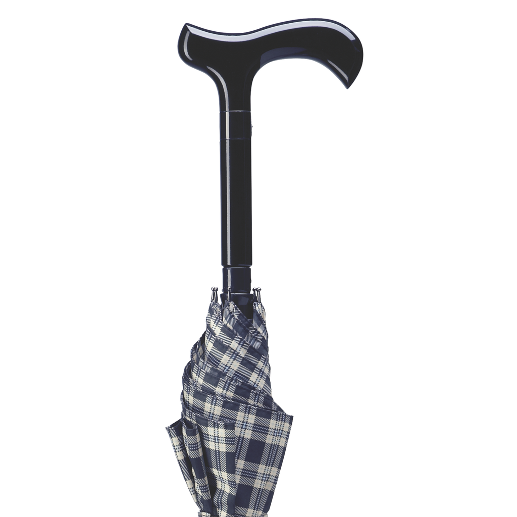 Cane Umbrella - Blue and Black Plaid