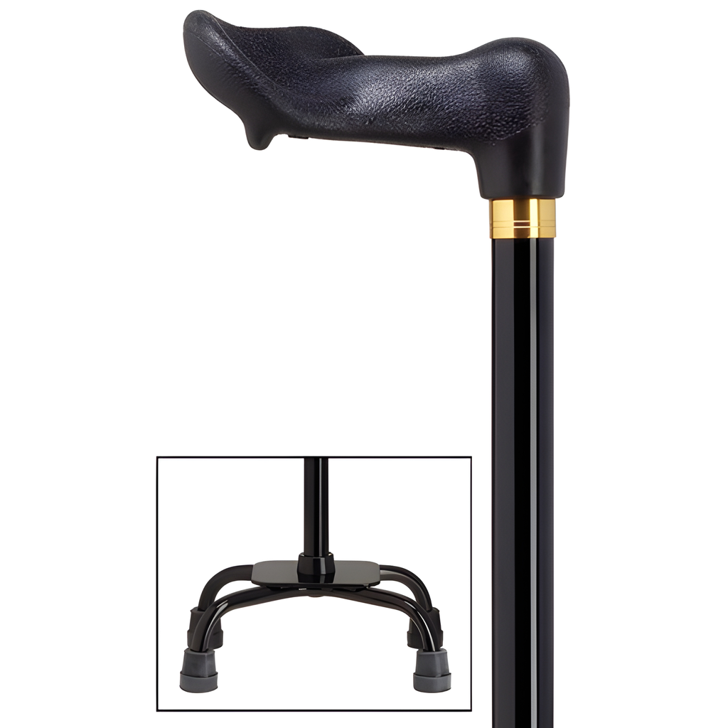 Palm Grip Quad Cane Black - Large Base