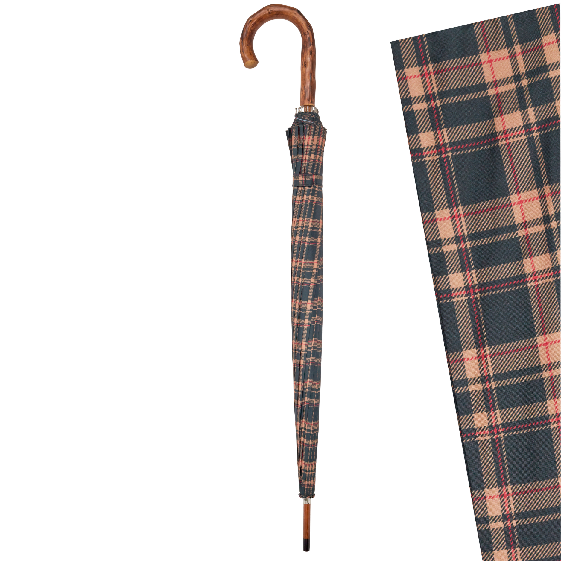 Highland tartan umbrella with natural congo handle