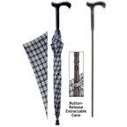 Cane Umbrella - Blue and Black Plaid